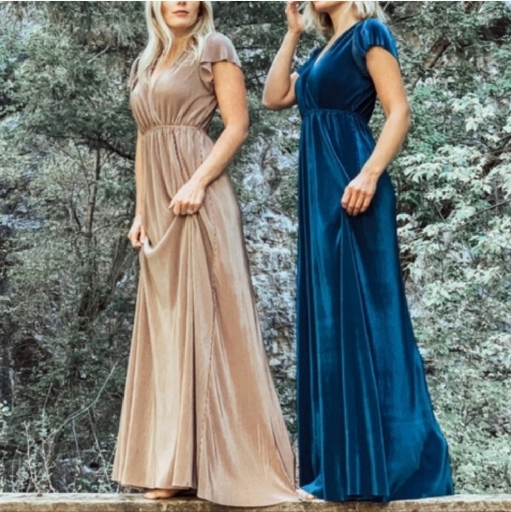 Baltic Born Velvet Maxi Dress in Teal and Taupe